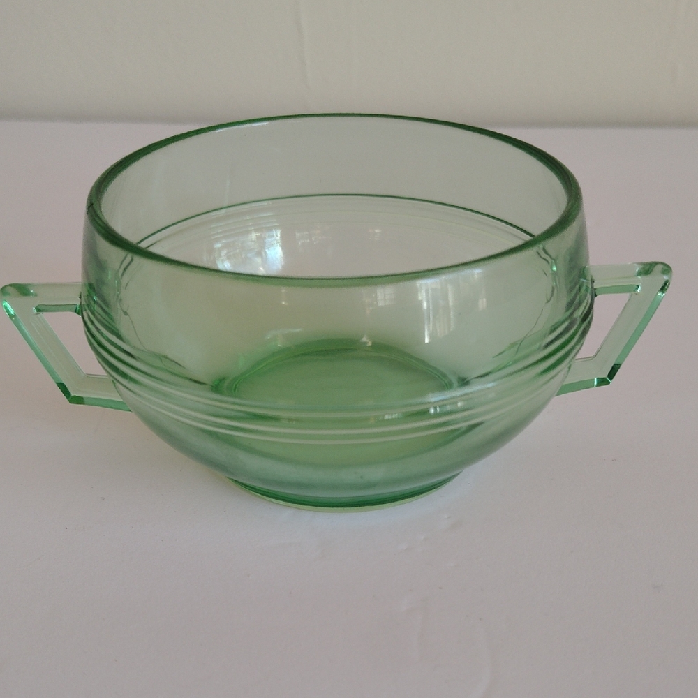Vintage Fostoria Priscilla Green Uranium Handled Sugar Bowl